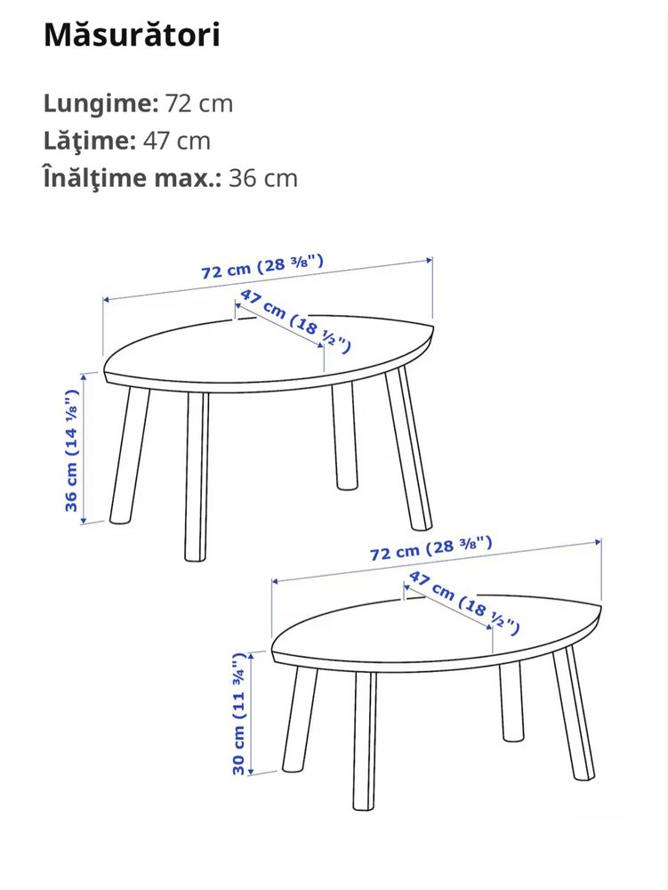 Set 2 mese cafea IKEA Stockholm furnir nuc