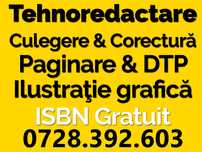 Tehnoredactare, Paginare, Culegere, DTP. grafica coperta. ISBN gratuit
