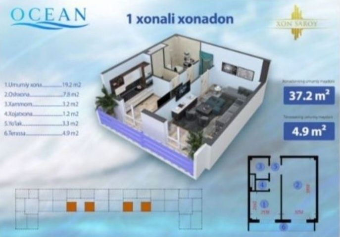 1 комнатная коробка в Xon Saroy Ocean