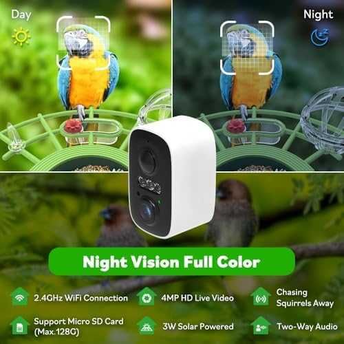 Нова Соларна камера хранилка за птици 4MP WiFi AI нощно виждане за дом