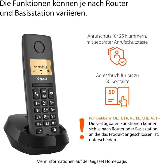 Telefon fără fir Gigaset Pure 120 cu protecție la apeluri și ecran