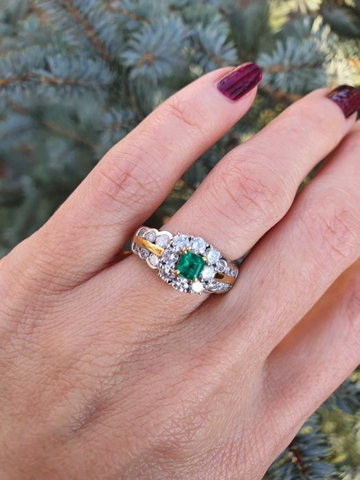 INEL Aur 18 kt si Platina cu Emerald si Diamante Naturale
