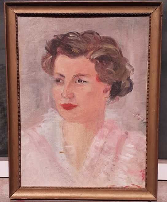Tablou vechi - portret femeie - atribuit lui Bob Bulgaru