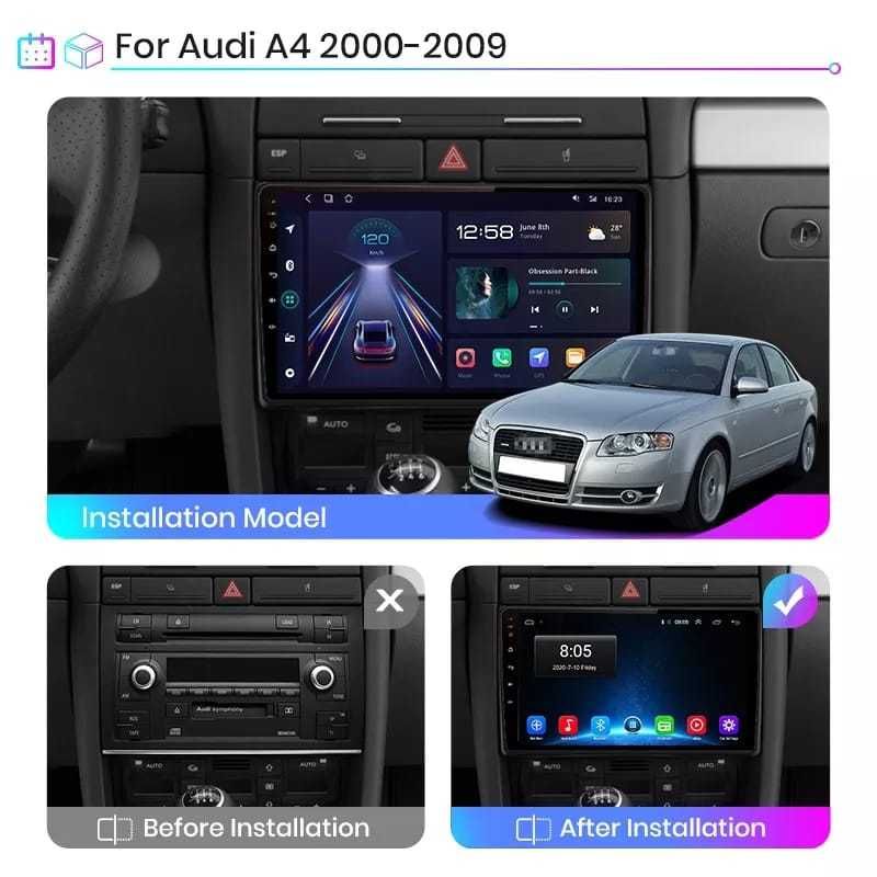 Navigatie Android Audi A4 Waze YouTube GPS BT USB Casetofon