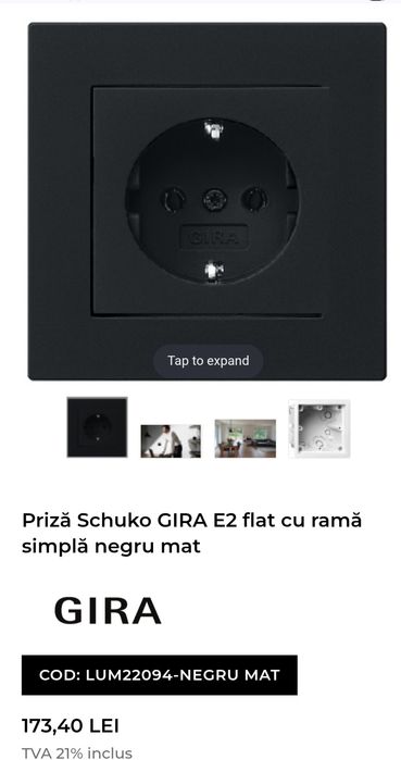 Prize Schuko GIRA E2 flat cu ramă simplă negru mat