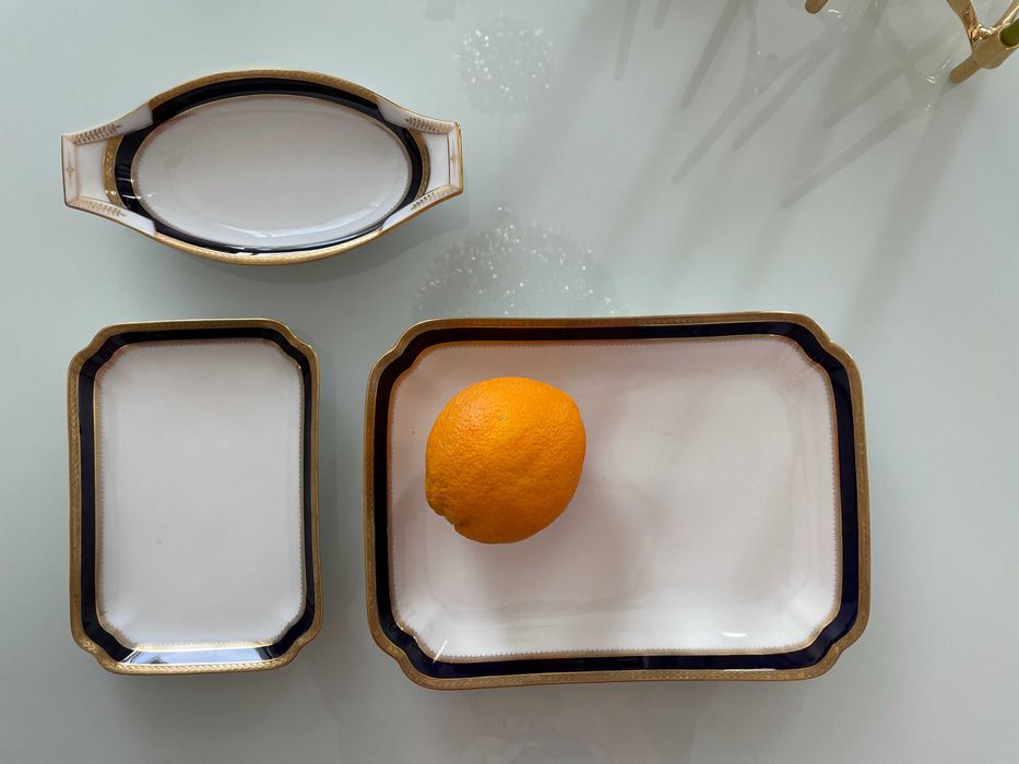 Tritschler set platouri portelan fin secol 19 aur 24k si cobalt rare