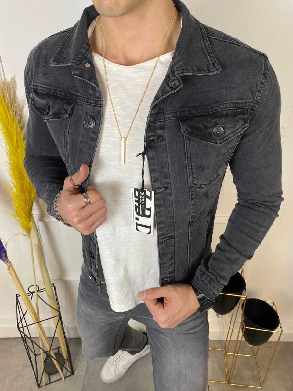 Мужские джинсовые куртки серые (0072)