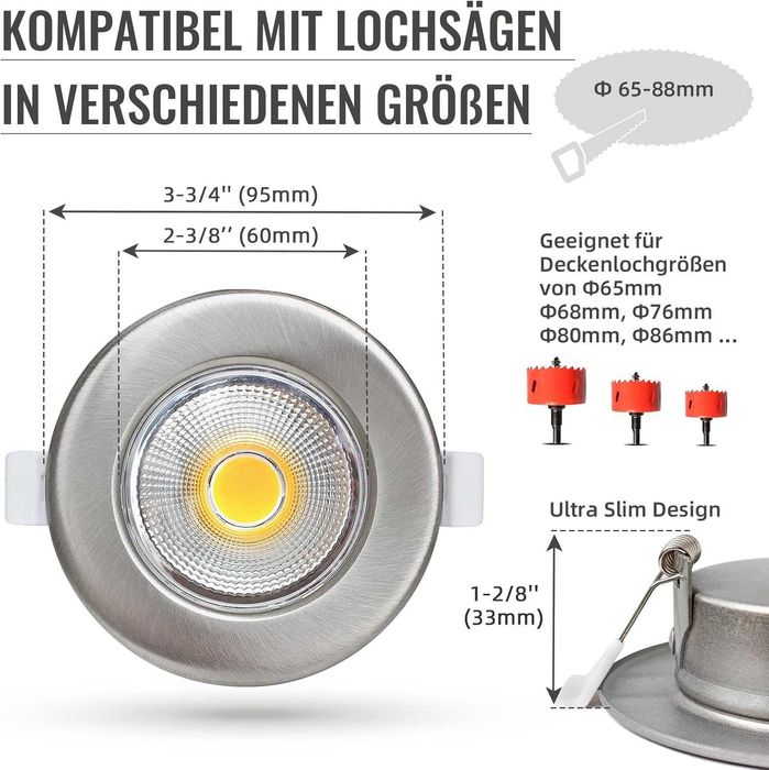 Комплект от 6 LED лунички за вграждане, димируеми, 10W, 2700K