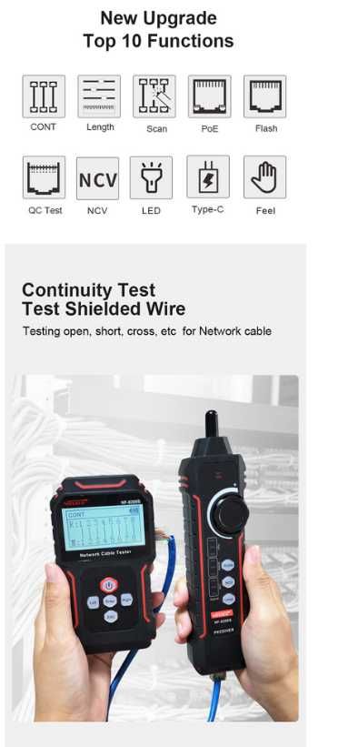 Tester cablu internet Noyafa, cable traker, POE, RJ45, cat 5,6,7