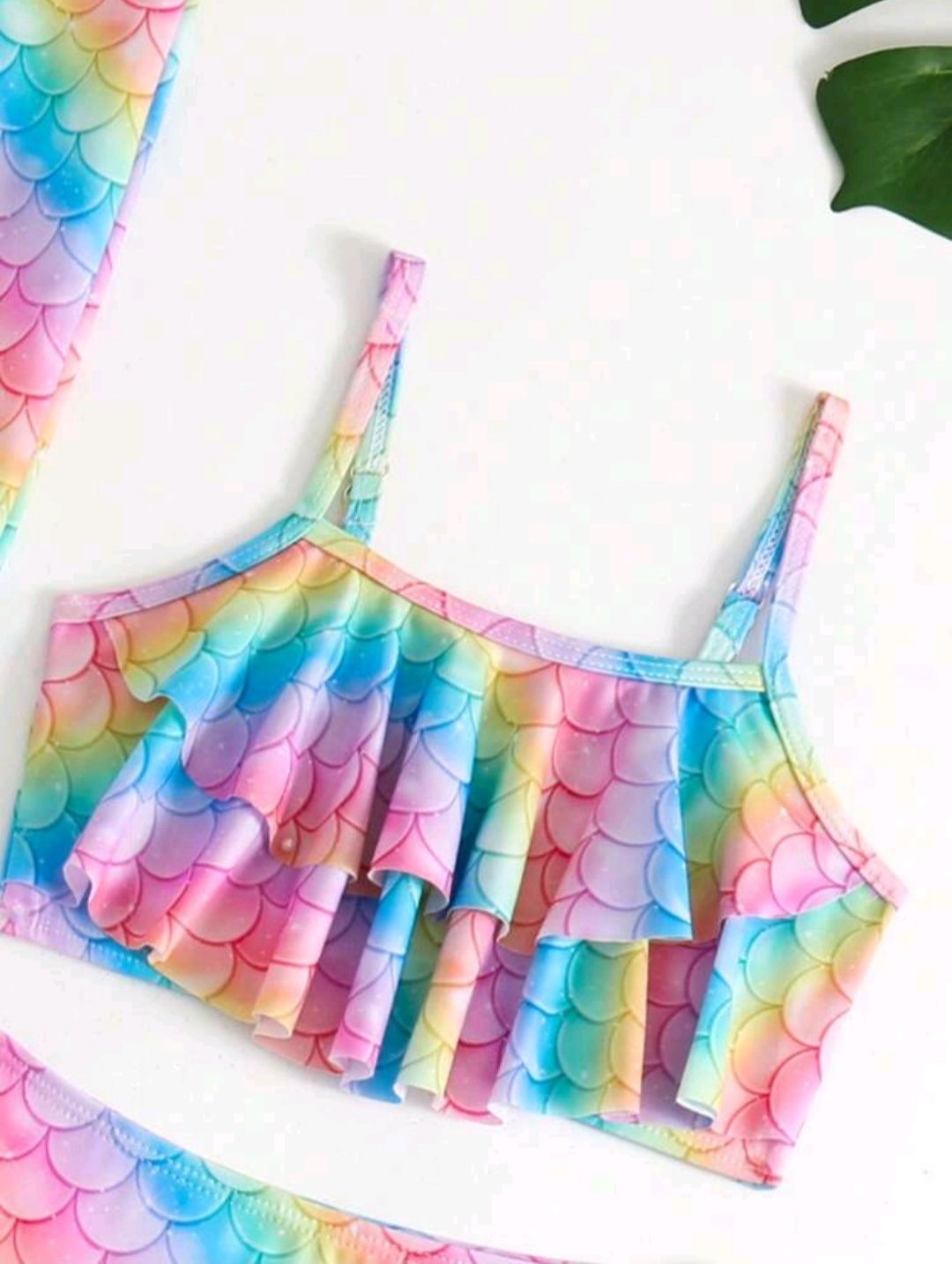 Costum nou de baie cu coada de sirena din 3 piese pentru copii 4-5 ani