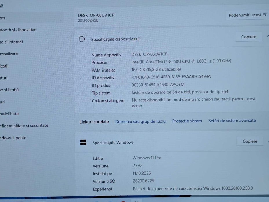 Laptop Lenovo ThinkPad T580 Core i7-8550U, 15.6" Full HD, ram 16GB