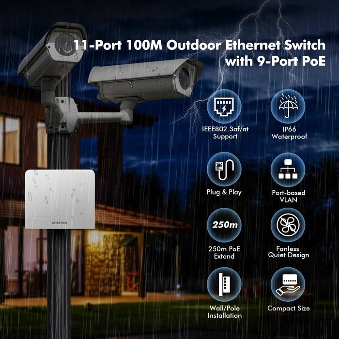 Switch PoE exterior MokerLink 11 port-9 port PoE+,2 Ethernet UpLink