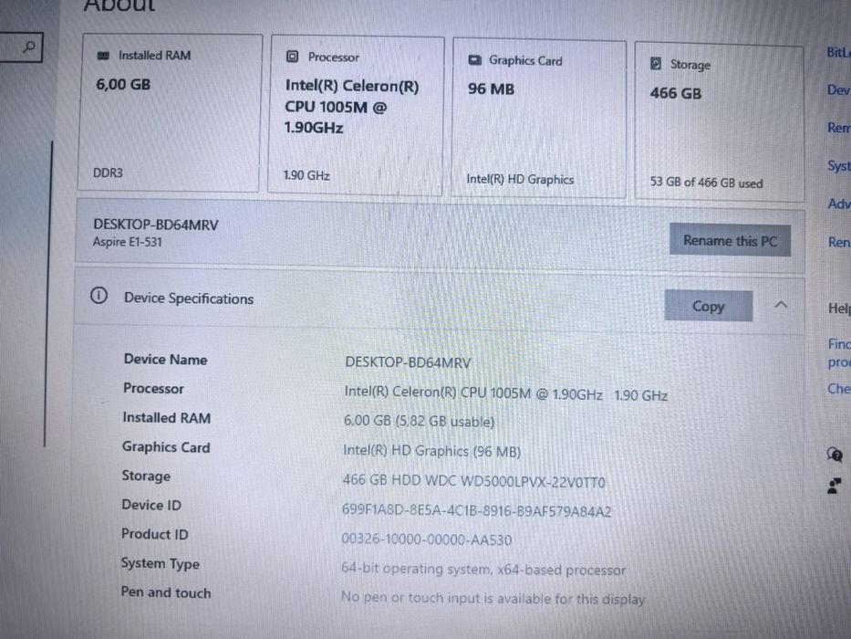 Laptop ACER stare foarte bună de functionare, nota 9,5 din 10