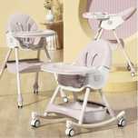 Scaun de masa bebe roz, pliabil, tăviță detașabilă, 4in1, 6-72 luni