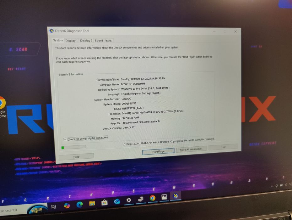 Laptop gaming Lenovo legion i7 Ram 32Gb video 8Gb ssd 512Gb GTA CS FIF