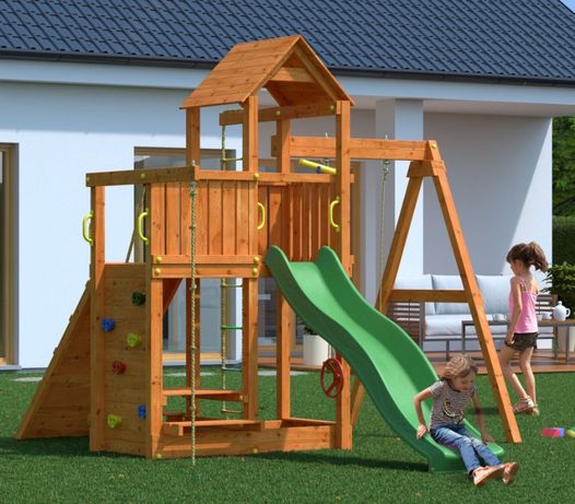 Fungoo ACTIVER дървена детска площадка с пързалка и люлки