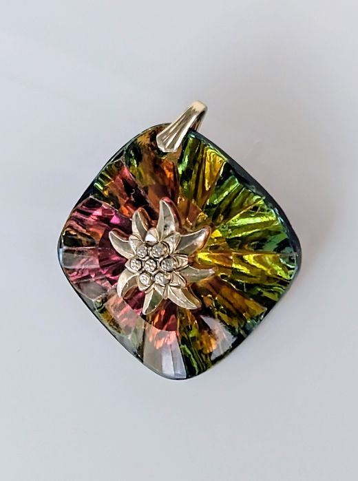 Pandantiv vintage aurora borealis, iradescent, floare de colt