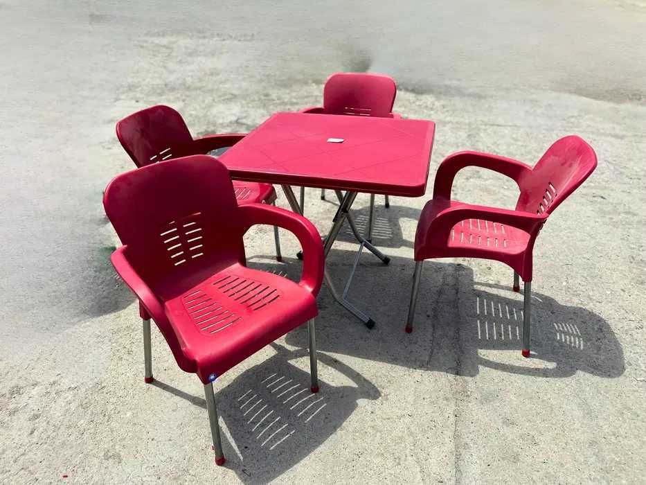 Комплект маса +4 стола 7 цвята син сив бежов зелен оранж червен мод.8