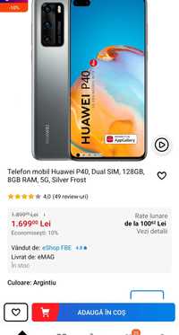 Huawei P40 5G 8/128Gb Silver, Liber