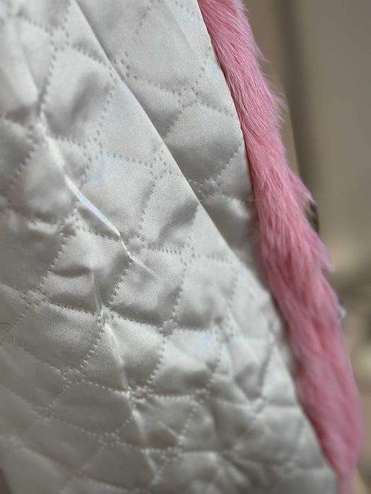 Haină scurtă roz din blană naturală de iepure – mâneci 3/4