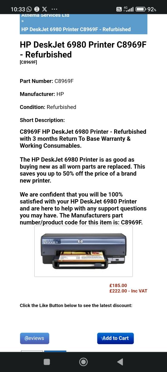 Imprimanta HP Deskjet 6980 A4 Wifi