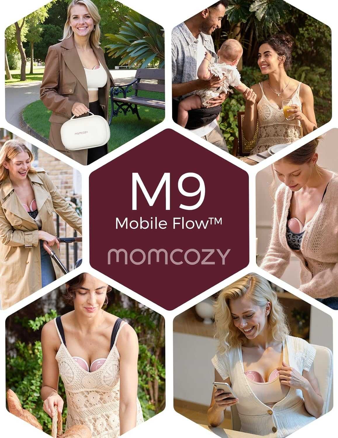 Помпа за кърма Momcozy Mobile Flow М9, приложение, (Cozy Red, 2 броя)
