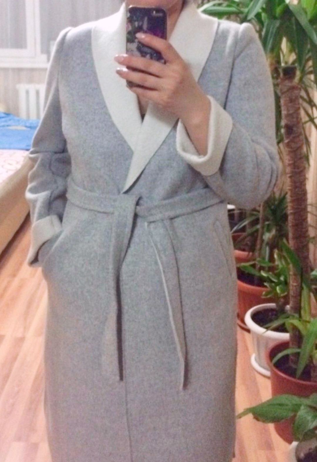 Пальто запах серо—голубой, one size