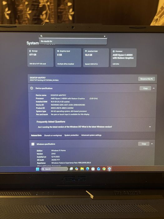 Лаптоп Asus Tuf Gaming A17