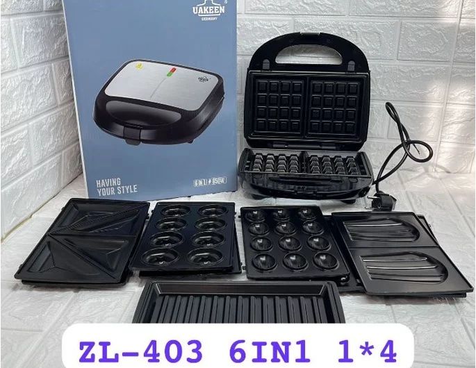 Тостер Гриль Вафельница 6в1 UAKEEN ZL-403 Vafelnitsa Орешница сендвич