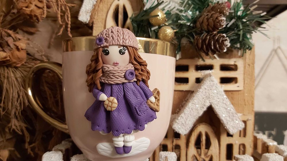 Cadou Craciun pentru sotie iubita cana papusa handmade