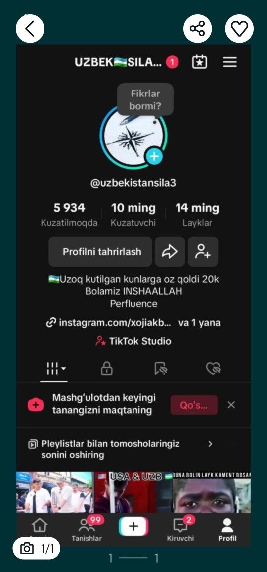Assalamu alekum hammaga tik tok akkaunt sotiladi 10kobunachilar bor na
