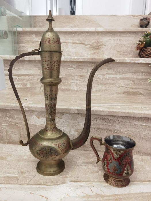 Ceainic bronz și cană bronz/inox INDIA
