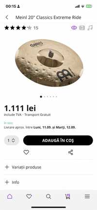 Cinel Ride Meinl Classics custom extreme metal de 20"