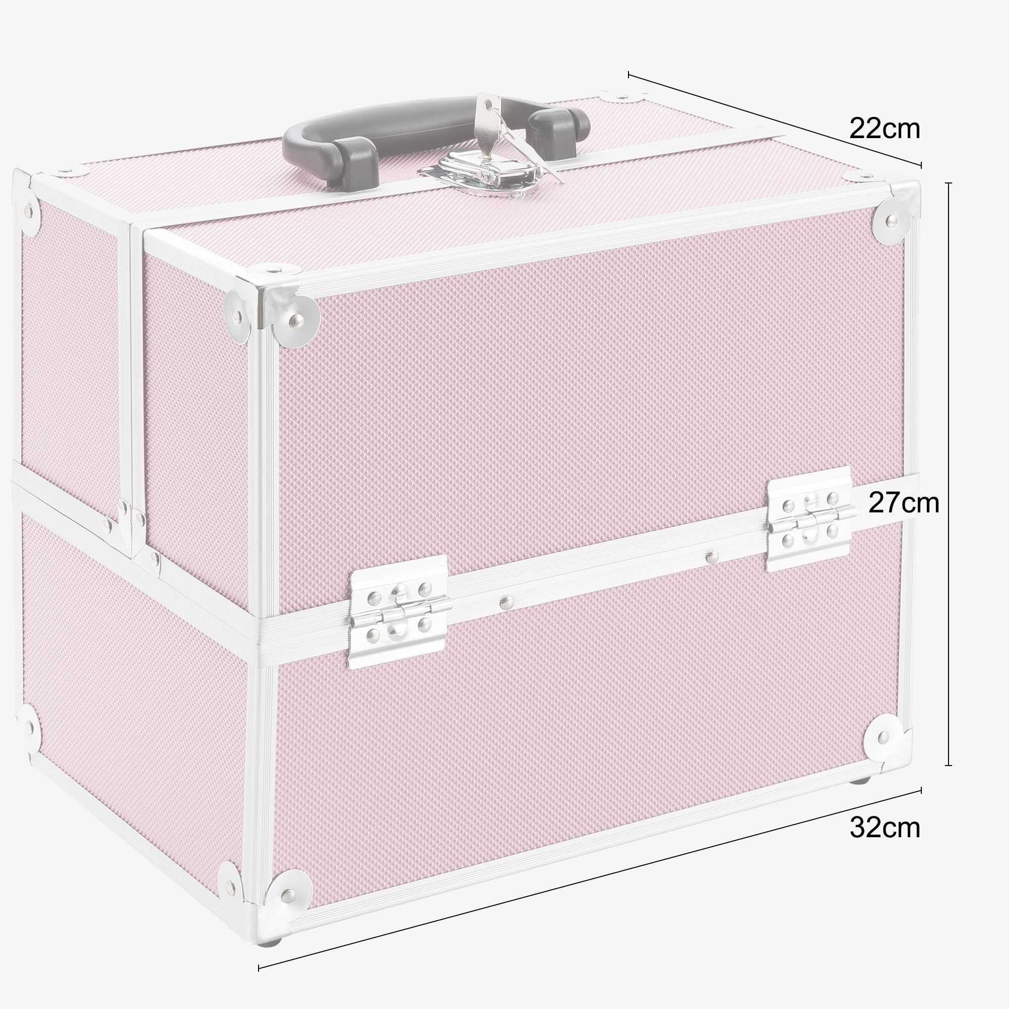 Козметичен куфар за гримове Velvet, алуминиев, 15л., розов