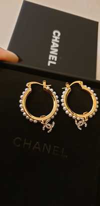 Cercei Chanel originali placați cu aur 18k, tip creola