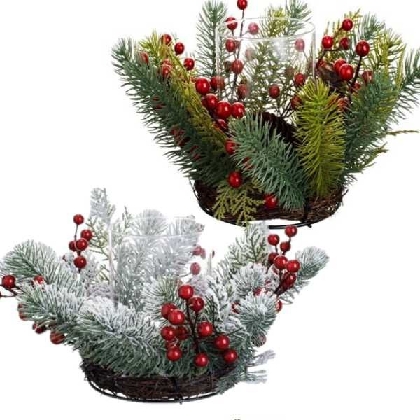 Коледен венец с поставка за свещ Mercado Trade, Метал, Борови клонки