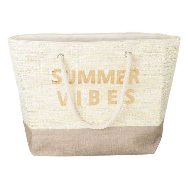 Плажна бежова ютена чанта със златни пайети "Summer Vibes"55.5x15x42см
