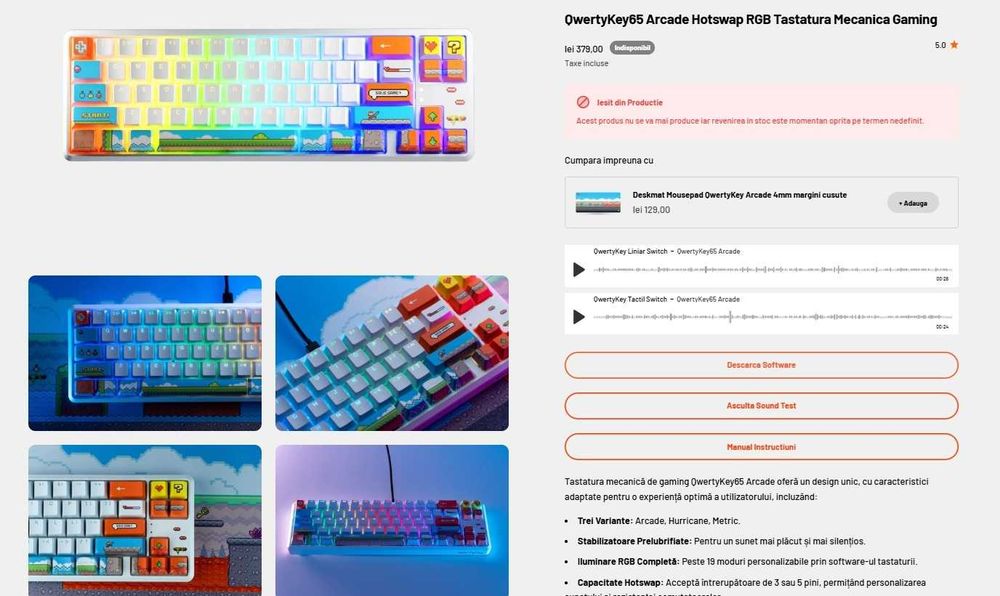 QwertyKey65 Arcade Hotswap RGB Tastatura Mecanica Gaming