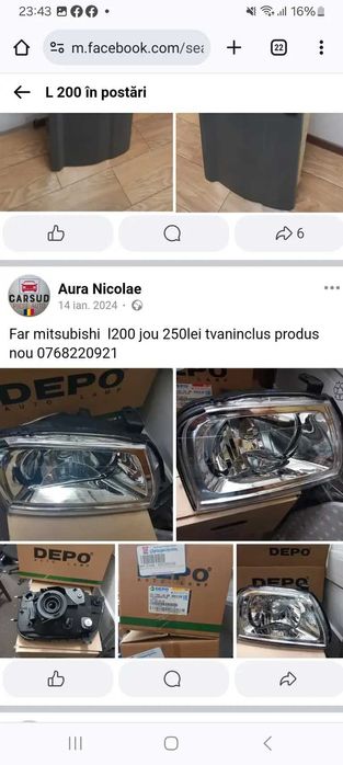 Mitsubishi l200  bara oblon bena far aripa stop  piese de caroserie