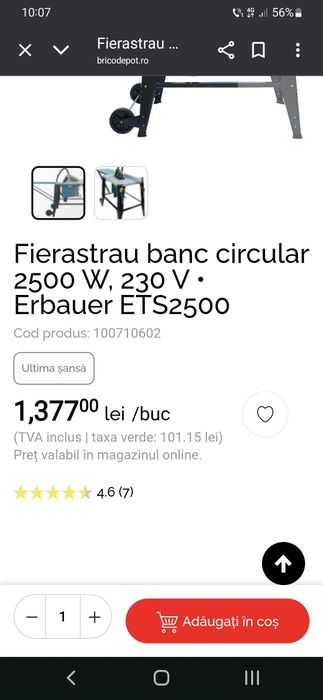 Circular Erbauer cu banc de lucru .