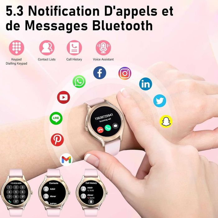 Brenth Смарт часовник за жени с функция за обаждане, IP68, iOS/Android
