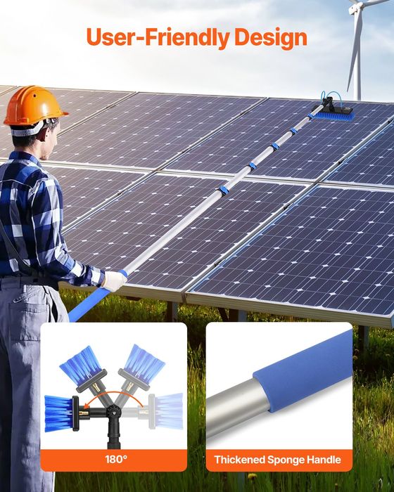 Kit Curatare Panouri Solare,Perie Rotativa 180°,Furtun 20m