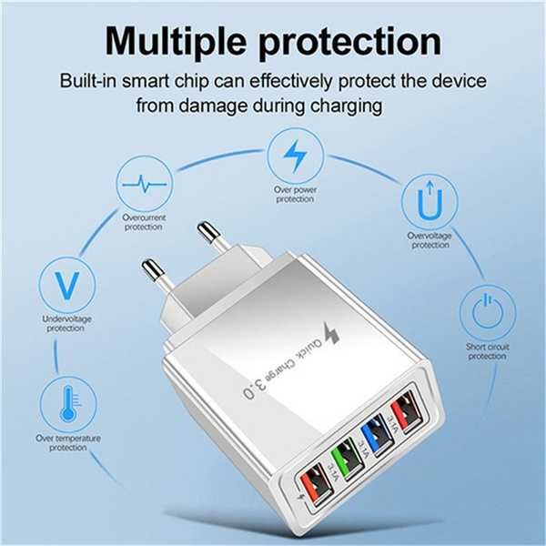 USB Super 4 Ports 65W 3.1A USB Wall Charger Fast Charge Adapter