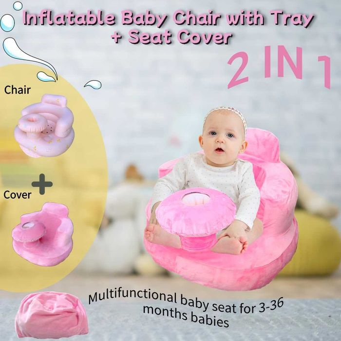 Надуваем бебешки диван с плюшен калъф за бебета 4-24 месеца