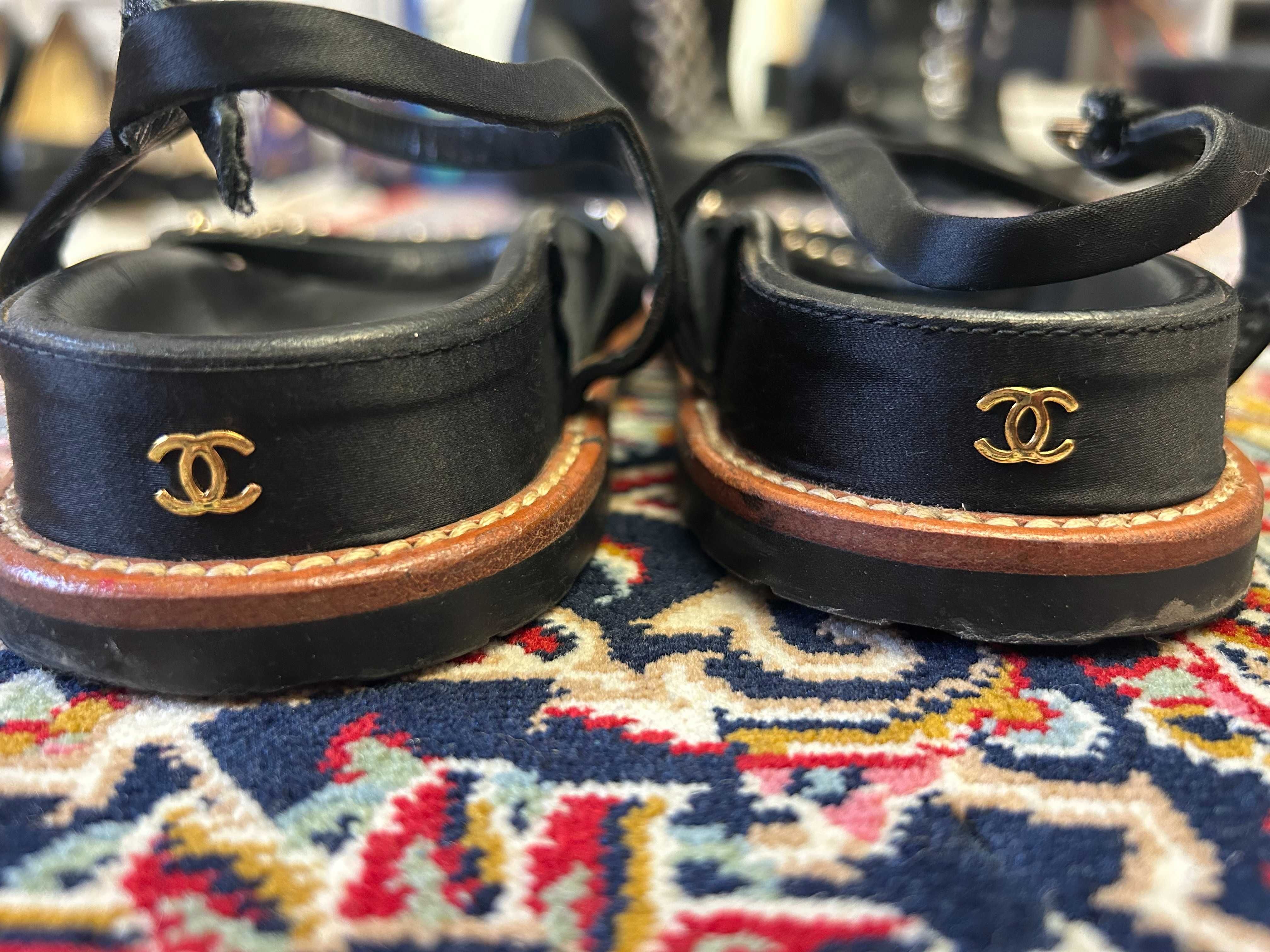 Sandale gladiator Chanel – piele și satin, 37