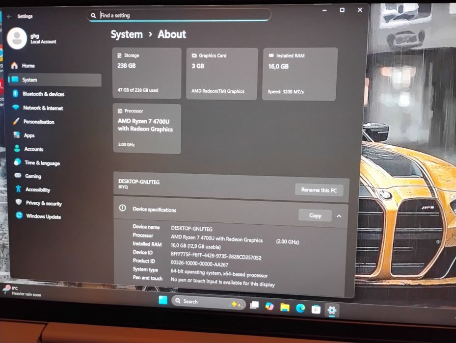 Laptop Lenovo - Ryzen 7 - 4000serie - vega 6 - 16GB
