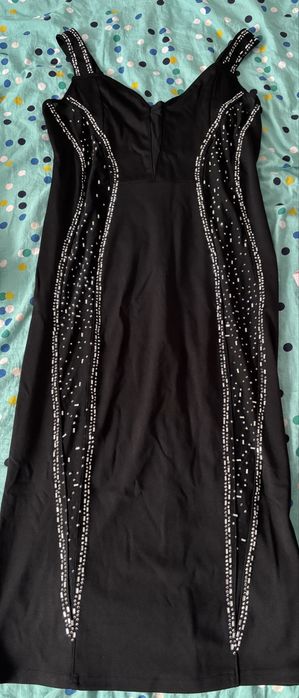 Rochie de seara,neagra cu strasuri argintii,material elastic