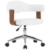 vidaXL Въртящ офис стол, бял, извито дърво и изкуствена кожа 3054837