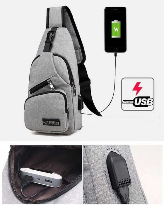 Удобна многофункционална чантараница през рамо с USB