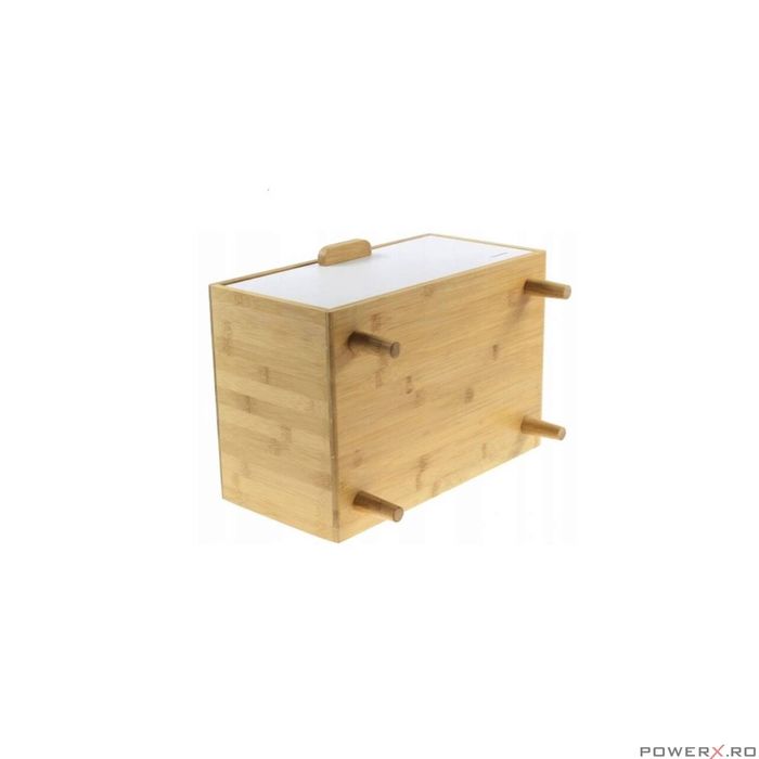 Cutie pentru paine, din bambus, cu picioare, maro cu alb, Klausberg